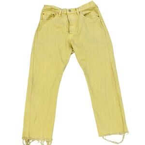 Levi’s 501 Yellow High Rise Straight Jeans Raw Hem Cropped (Measured W28)